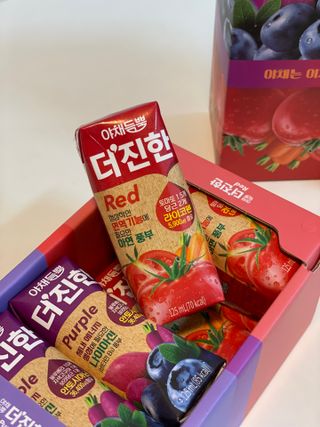 [롯데칠성] 야채듬뿍 더'진한 [롯데칠성] 야채는 이제 COLORFULL! 야채듬뿍  더 진한 레드 4개 +퍼플 4개 (총 8개) — 5점을 준 리뷰어가 2023년 6월 올린 사용 사진