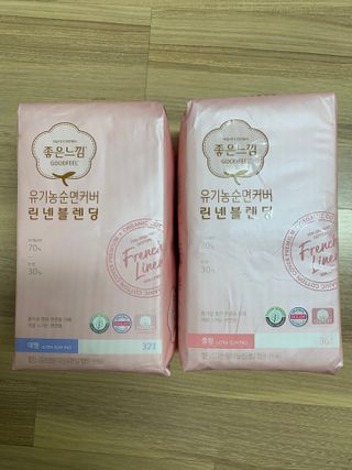 나무드 [유한킴벌리] 좋은느낌 유기농 순면 린넨블렌딩 생리대,롱라이너 중형 36매 1개 + 대형 32매 1개 — 5점을 준 리뷰어가 2021년 10월 올린 사용 사진