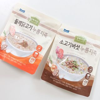 상하키친 소고기버섯 누룽지죽 / 들깨닭고기 누룽지죽 — 4점을 준 리뷰어가 2021년 10월 올린 사용 사진
