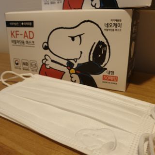 JHWORLD 스누피 마스크 정품 스누피 KF-AD 국내 비말차단 아동용 성인용 일회용 덴탈마스크 50매 — 5점을 준 리뷰어가 2021년 6월 올린 사용 사진