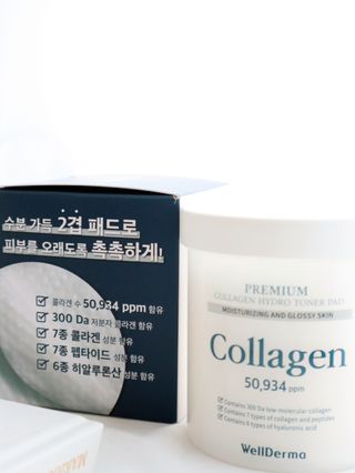 웰더마 프리미엄 콜라겐 하이드로 토너 패드 60매/1개 — 5점을 준 리뷰어가 2025년 7월 올린 사용 사진