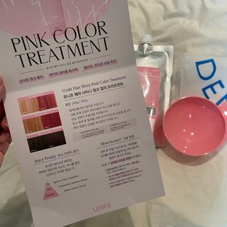[유니프] 헤어 샤이니 핑크 컬러 트리트먼트 500g — 5점을 준 리뷰어가 2023년 11월 올린 사용 사진
