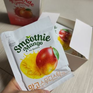 [복음자리] 바리스타 패키지 2종 랜덤발송 (딸기스무디 스틱+샤인머스캣에이드 or 망고스무디+자몽에이드) — 5점을 준 리뷰어가 2022년 7월 올린 사용 사진