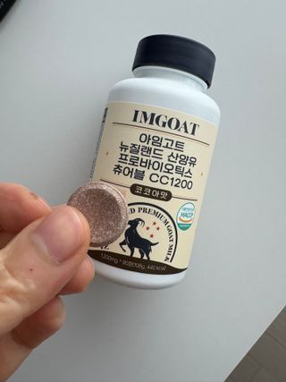 쿠팡 [아임고트] 뉴질랜드 산양유 프로바이오틱스 츄어블 코코아맛 — 5점을 준 리뷰어가 2025년 2월 올린 사용 사진