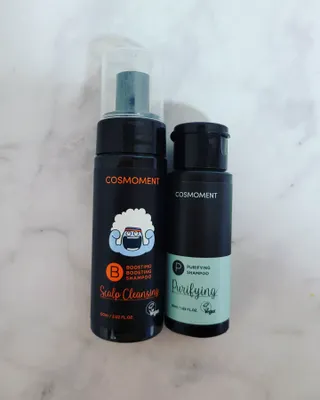 코스모먼트 부스티모 부스팅샴푸60ml + 비듬세정 진정샴푸50ml — 5점을 준 리뷰어가 2022년 1월 올린 사용 사진