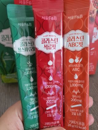 서울에프엔비 콜라스틴 3종 뷰티젤리스틱 45입 [ABC핏 15입 /  석류핏 15입 / 청스피루리나 15입] — 5점을 준 리뷰어가 2021년 9월 올린 사용 사진