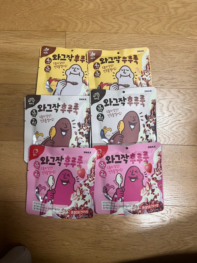 와그작후루룩 3종_카카오2봉+아몬드2봉+딸기2봉 (총 6봉) 리뷰 사진