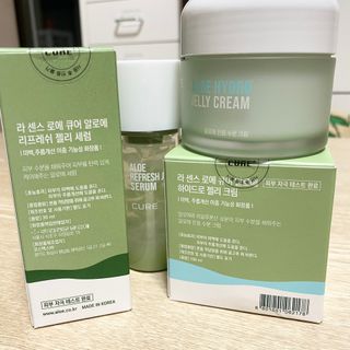 김정문알로에 큐어 큐어 알로에 리프레쉬 젤리 세럼, 큐어 알로에 하이드로 젤리 크림 — 4.5점을 준 리뷰어가 2021년 4월 올린 사용 사진