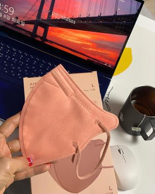애니가드 셋업마스크 4컬러 각 10매입 [크리미베이지, 캐시미어로즈, 초콜렛브라운, 미드나잇네이비] — 5점을 준 리뷰어가 2022년 2월 올린 사용 사진