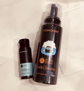 코스모먼트 부스티모 부스팅샴푸60ml + 비듬세정 진정샴푸50ml — 5점을 준 리뷰어가 2021년 11월 올린 사용 사진