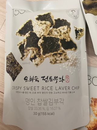 오희숙 전통부각 명인 찹쌀김부각, 찹쌀다시마부각, 황태껍질튀각 총 6봉 — 5점을 준 리뷰어가 2021년 6월 올린 사용 사진