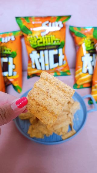 강렬한 태양의 맛 썬의 신제품, 썬 할라피뇨체다 — 5점을 준 리뷰어가 2022년 6월 올린 사용 사진