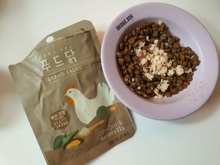 도그퓨어 푸드닭 강아지 닭고기 통살 애견간식 오리지널/차전자피/초록입홍합 — 5점을 준 리뷰어가 2021년 11월 올린 사용 사진