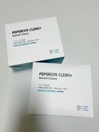 페페로니 2종 세트 클린플러스 덴탈껌 치킨+덕 — 5점을 준 리뷰어가 2021년 8월 올린 사용 사진