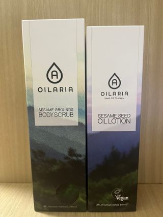 오일아리아 뉴트리 모이스처라이징 세사미 씨드 오일로션 & 데일리 디톡스 세사미 그라운즈 바디스크럽 — 3.5점을 준 리뷰어가 2023년 8월 올린 사용 사진