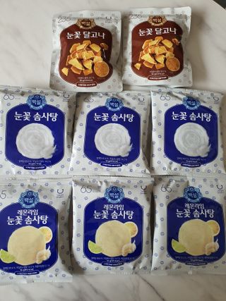 딜라이트 프로젝트  달콤한 눈꽃 간식세트( 눈꽃 솜사탕 / 레몬라임 솜사탕 / 달고나 총 7EA+스마트톡 증정) — 5점을 준 리뷰어가 2022년 5월 올린 사용 사진