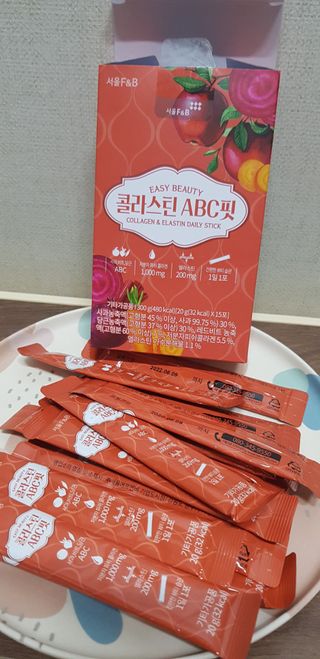 서울에프엔비 콜라스틴 3종 뷰티젤리스틱 45입 [ABC핏 15입 /  석류핏 15입 / 청스피루리나 15입] — 5점을 준 리뷰어가 2021년 7월 올린 사용 사진