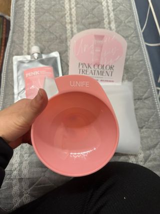 [유니프] 헤어 샤이니 핑크 컬러 트리트먼트 500g — 5점을 준 리뷰어가 2023년 12월 올린 사용 사진