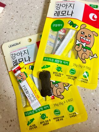 [레모나] 강아지 레모나 강아직 영양 간식 4종 택 1 — 5점을 준 리뷰어가 2024년 1월 올린 사용 사진