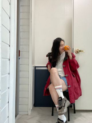 사이즈가 있는 양말 필로이 운동하기 좋은 날!_스포츠 크루 양말 4족 세트_남여 각각 (S,M,L)_컬러 랜덤 발송 — 5점을 준 리뷰어가 2022년 5월 올린 사용 사진