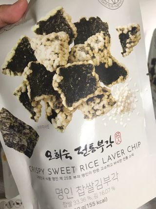 오희숙 전통부각 명인 찹쌀김부각, 찹쌀다시마부각, 황태껍질튀각 총 6봉 — 5점을 준 리뷰어가 2021년 6월 올린 사용 사진