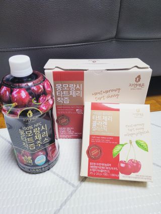 자연에온 몽모랑시 타트체리 3종 세트 구성 - 저분자콜라겐젤리, NFC 착즙주스 — 5점을 준 리뷰어가 2021년 7월 올린 사용 사진