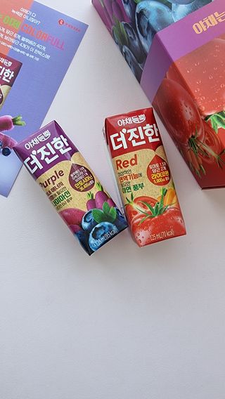 [롯데칠성] 야채듬뿍 더'진한 [롯데칠성] 야채는 이제 COLORFULL! 야채듬뿍  더 진한 레드 4개 +퍼플 4개 (총 8개) — 5점을 준 리뷰어가 2023년 6월 올린 사용 사진