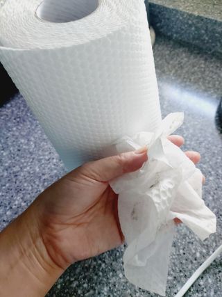 부직포나라 중금속유해물질ZERO 뜯어쓰는 주방 일회용수세미 60매 2매 — 4.5점을 준 리뷰어가 2022년 9월 올린 사용 사진