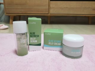 김정문알로에 큐어 큐어 알로에 리프레쉬 젤리 세럼, 큐어 알로에 하이드로 젤리 크림 — 5점을 준 리뷰어가 2021년 3월 올린 사용 사진