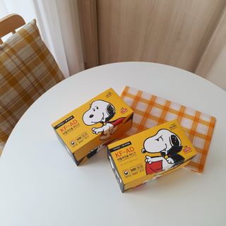 JHWORLD 스누피 마스크 정품 스누피 KF-AD 국내 비말차단 아동용 성인용 일회용 덴탈마스크 50매 — 5점을 준 리뷰어가 2021년 6월 올린 사용 사진