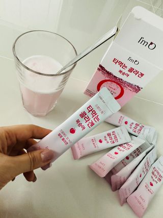 [음료수 대신 가능!]  빠르게 흡수되는 아임오 타먹는 콜라겐 1박스 — 4점을 준 리뷰어가 2023년 3월 올린 사용 사진