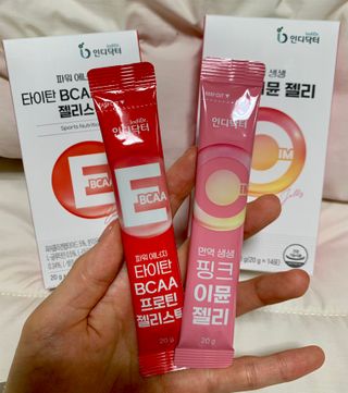 인디닥터 면역 생생 핑크 이뮨 젤리 + 타이탄 BCAA 프로틴 젤리스틱 — 5점을 준 리뷰어가 2022년 5월 올린 사용 사진