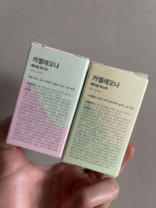 건강누리인터내셔날 카멜레오나 마스크 스틱팩 미네랄부스터 [2종 SET] 샤이닝라이즈(피부톤UP)/톡스릴리프(피부진정) — 4.5점을 준 리뷰어가 2022년 7월 올린 사용 사진