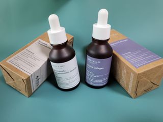 마리엔메이 히알루로닉스 세럼 ,나이아신아마이드 모과 세럼, 마린콜라겐 세럼, 청귤 흰목이버섯 추출물 세럼 — 5점을 준 리뷰어가 2021년 10월 올린 사용 사진