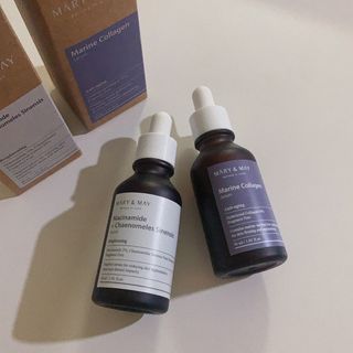마리엔메이 히알루로닉스 세럼 ,나이아신아마이드 모과 세럼, 마린콜라겐 세럼, 청귤 흰목이버섯 추출물 세럼 — 5점을 준 리뷰어가 2021년 10월 올린 사용 사진