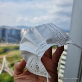 JHWORLD 스누피 마스크 정품 스누피 KF-AD 국내 비말차단 아동용 성인용 일회용 덴탈마스크 50매 — 5점을 준 리뷰어가 2021년 6월 올린 사용 사진