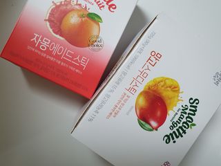 [복음자리] 바리스타 패키지 2종 랜덤발송 (딸기스무디 스틱+샤인머스캣에이드 or 망고스무디+자몽에이드) — 5점을 준 리뷰어가 2022년 7월 올린 사용 사진