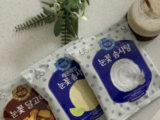 딜라이트 프로젝트  달콤한 눈꽃 간식세트( 눈꽃 솜사탕 / 레몬라임 솜사탕 / 달고나 총 7EA+스마트톡 증정) — 5점을 준 리뷰어가 2022년 4월 올린 사용 사진
