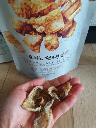 오희숙 전통부각 명인 찹쌀김부각, 찹쌀다시마부각, 황태껍질튀각 총 6봉 — 5점을 준 리뷰어가 2021년 6월 올린 사용 사진