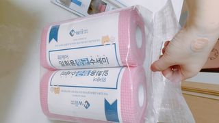 위케어 일회용 향균 수세미 50매 2롤 세트 총 100매 Pink — 4.5점을 준 리뷰어가 2021년 2월 올린 사용 사진