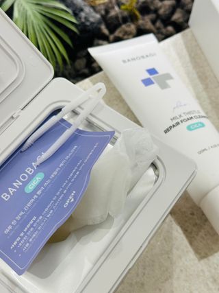 바노바기 코스메틱 바노바기 밀크씨슬 리페어 시카 폼 클렌저 플러스 120ml + 퀵 마스크 플러스 30매 — 5점을 준 리뷰어가 2023년 7월 올린 사용 사진