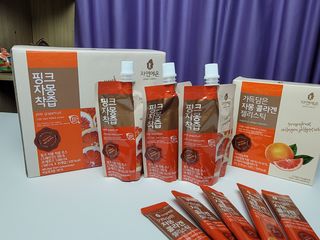 자연에온 핑크 자몽 착즙 100mL 10개입 1BOX +가 득담은 자몽 콜라겐 젤리스틱 1BOX — 5점을 준 리뷰어가 2021년 7월 올린 사용 사진