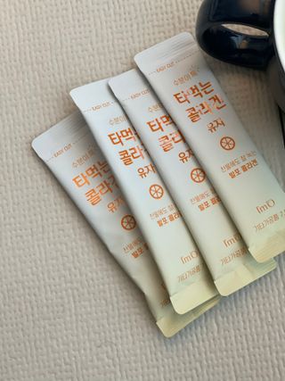 [음료수 대신 가능!]  빠르게 흡수되는 아임오 타먹는 콜라겐 1박스 — 5점을 준 리뷰어가 2023년 4월 올린 사용 사진