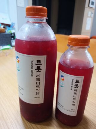 트롯전통식혜 트롯레드비트식혜 1리터 +500리터 — 4.5점을 준 리뷰어가 2021년 5월 올린 사용 사진