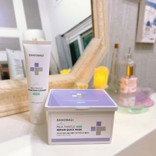 바노바기 코스메틱 바노바기 밀크씨슬 리페어 시카 폼 클렌저 플러스 120ml + 퀵 마스크 플러스 30매 — 4점을 준 리뷰어가 2023년 8월 올린 사용 사진