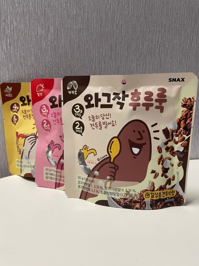 와그작후루룩 3종_카카오2봉+아몬드2봉+딸기2봉 (총 6봉) 리뷰 사진