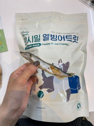 [펫시밀] 원물그대로 영양듬뿍 동결건조 왕북어트릿300g,왕치킨트릿400g,열빙어트릿300g 대용량 간식 — 5점을 준 리뷰어가 2023년 5월 올린 사용 사진