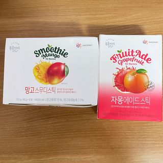 [복음자리] 바리스타 패키지 2종 랜덤발송 (딸기스무디 스틱+샤인머스캣에이드 or 망고스무디+자몽에이드) — 5점을 준 리뷰어가 2022년 7월 올린 사용 사진