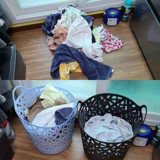 올맘 빨래바구니 2P 아이보리/브라운/스카이블루 — 5점을 준 리뷰어가 2021년 8월 올린 사용 사진