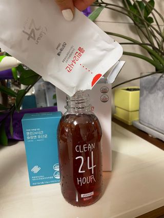 클린24시간 1BOX(5포) + 전용보틀(500ml) — 5점을 준 리뷰어가 2023년 7월 올린 사용 사진